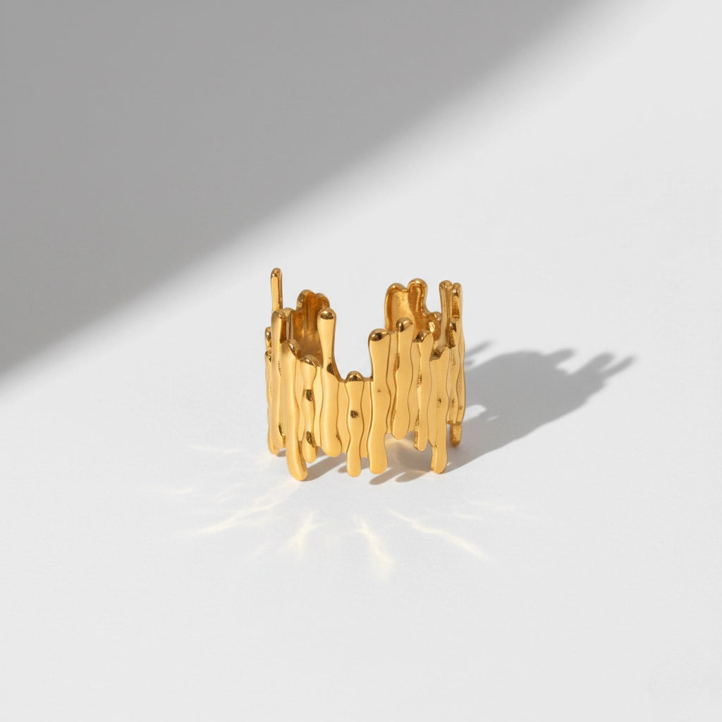 Midas ring abstract gold textured band waterproof stainless steel jewelry.