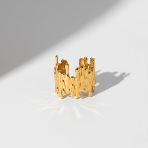 Midas ring abstract gold textured band waterproof stainless steel jewelry.