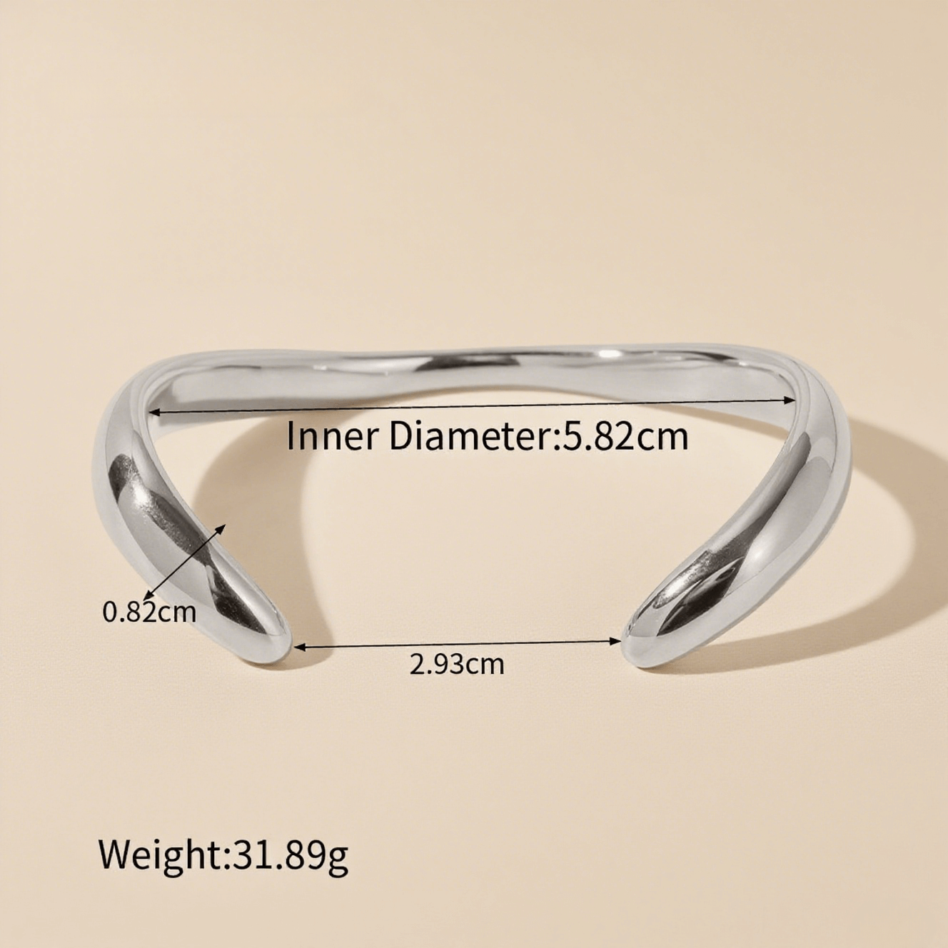 minimal wave open bangle, wave cuff bracelet, gold statement bangle, sculptural bracelet, hypoallergenic cuff, gift for her