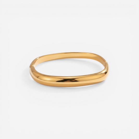 Ergonomic soft square shape gold bangle comfortable fit for wrist.