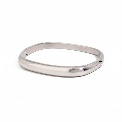 Silver stainless steel square hinge cuff bracelet anti-tarnish hypoallergenic.