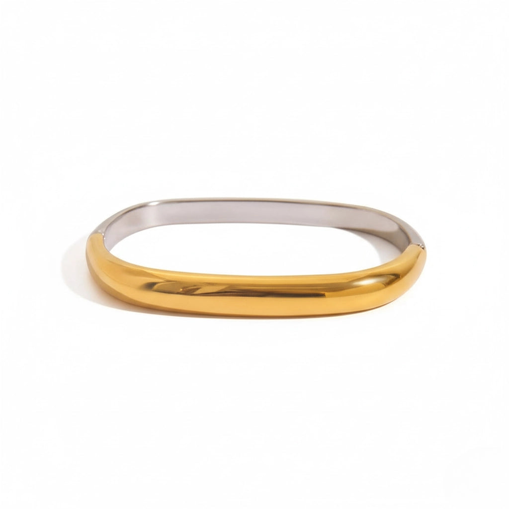 Single 18k gold pvd coated square bangle bracelet waterproof everyday wear.