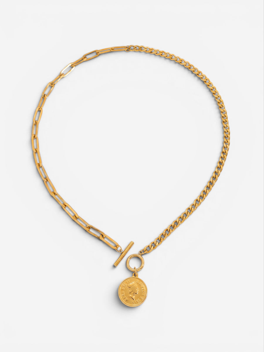 Mixed Chain Coin Toggle Necklace