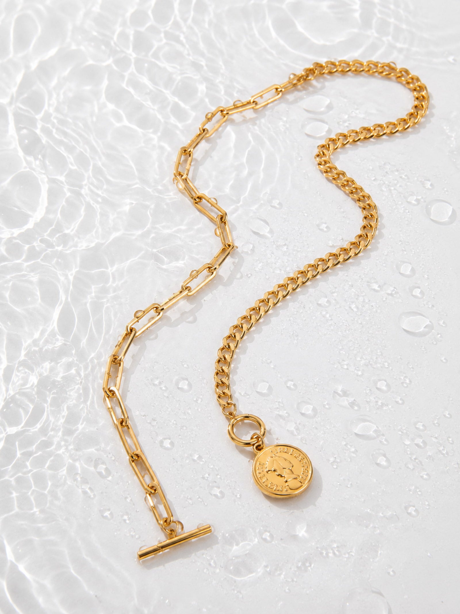Mixed Chain Coin Toggle Necklace
