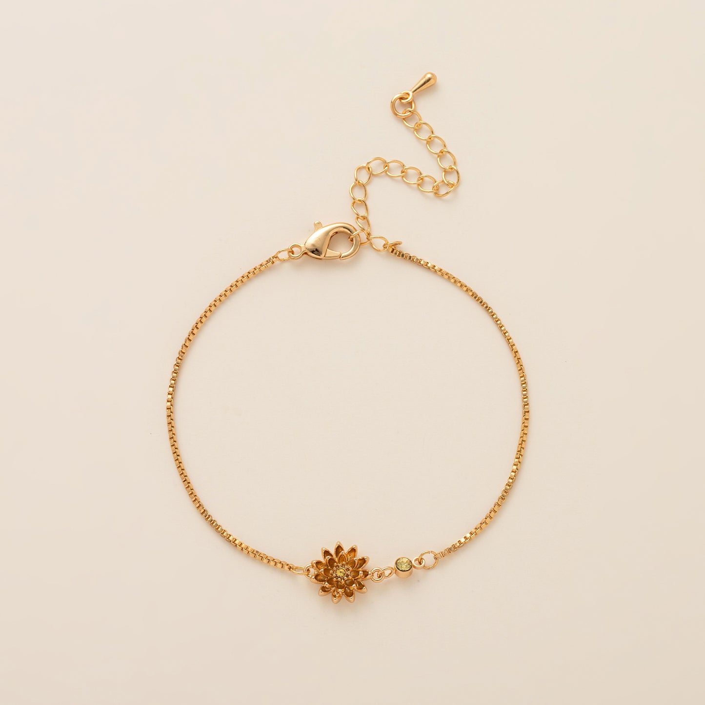 Birth Flower Bracelet | Dainty Gold Box Chain with Birthstone