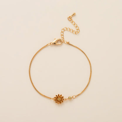 Birth Flower Bracelet | Dainty Gold Box Chain with Birthstone