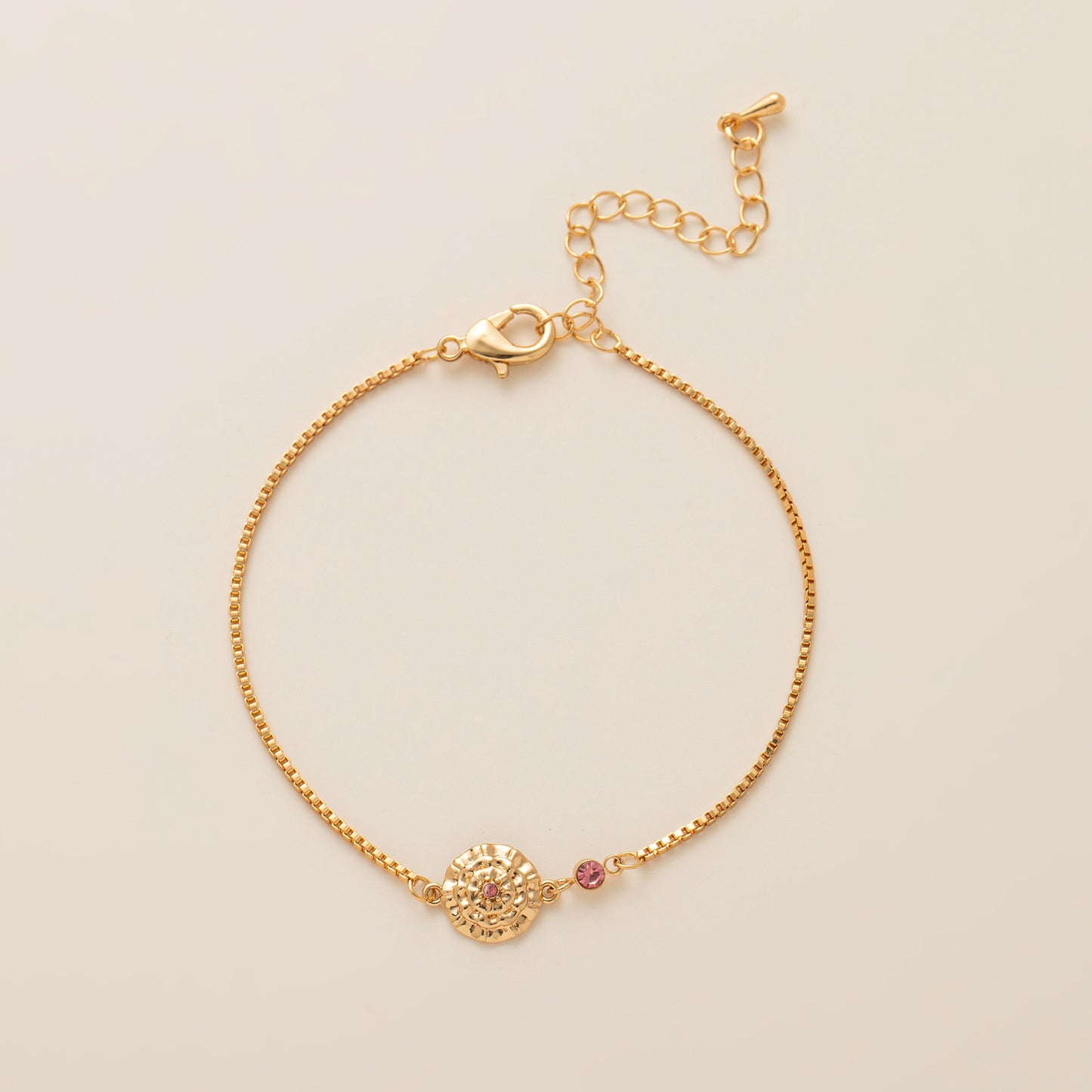 Birth Flower Bracelet | Dainty Gold Box Chain with Birthstone