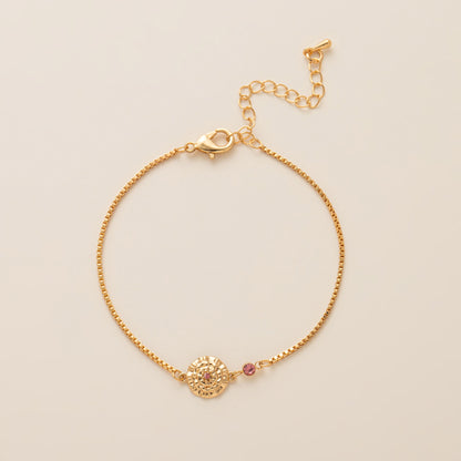 Birth Flower Bracelet | Dainty Gold Box Chain with Birthstone
