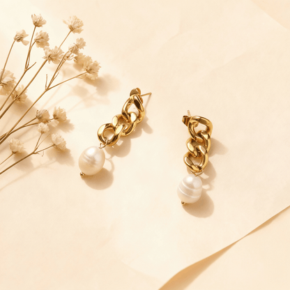 Odette | Baroque Pearl Chain Link Earrings
