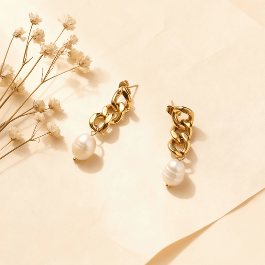 Odette | Baroque Pearl Chain Link Earrings