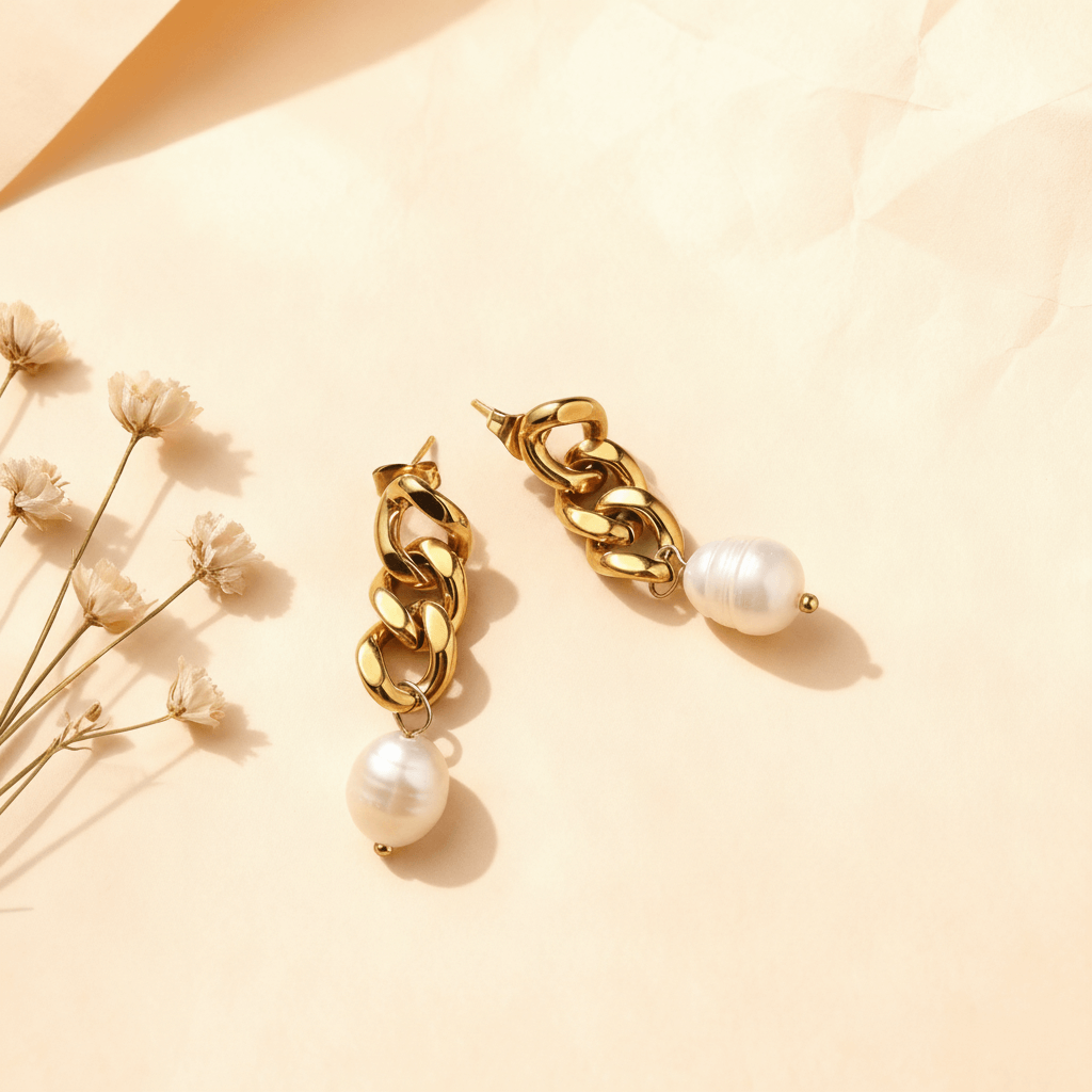 Odette | Baroque Pearl Chain Link Earrings