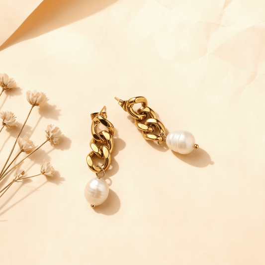 Odette | Baroque Pearl Chain Link Earrings