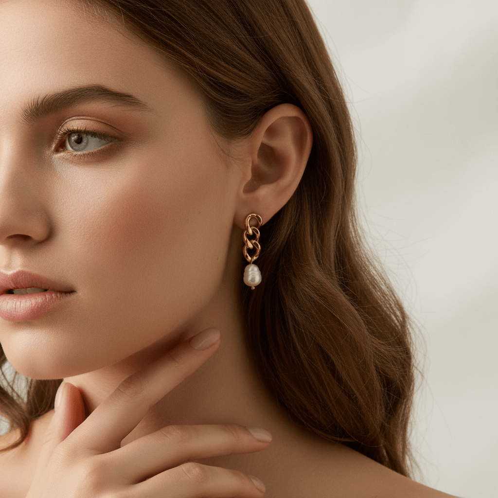 Odette | Baroque Pearl Chain Link Earrings