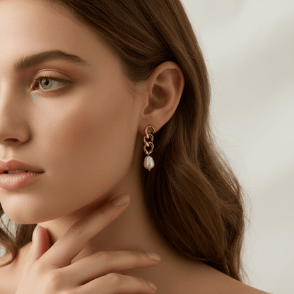 Odette | Baroque Pearl Chain Link Earrings