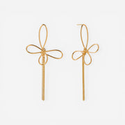 Gold abstract wire butterfly earrings with long fringe chain tassel waterproof stainless steel.