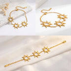 Aesthetic product photography of gold sun charm bracelet .
