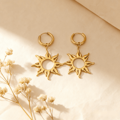 Radiant Sun Charm Earrings | Gold Boho Sunburst Jewelry