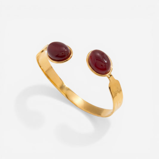 Vintage style red agate open cuff bracelet gold stainless steel waterproof jewelry.