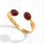 Vintage style red agate open cuff bracelet gold stainless steel waterproof jewelry.