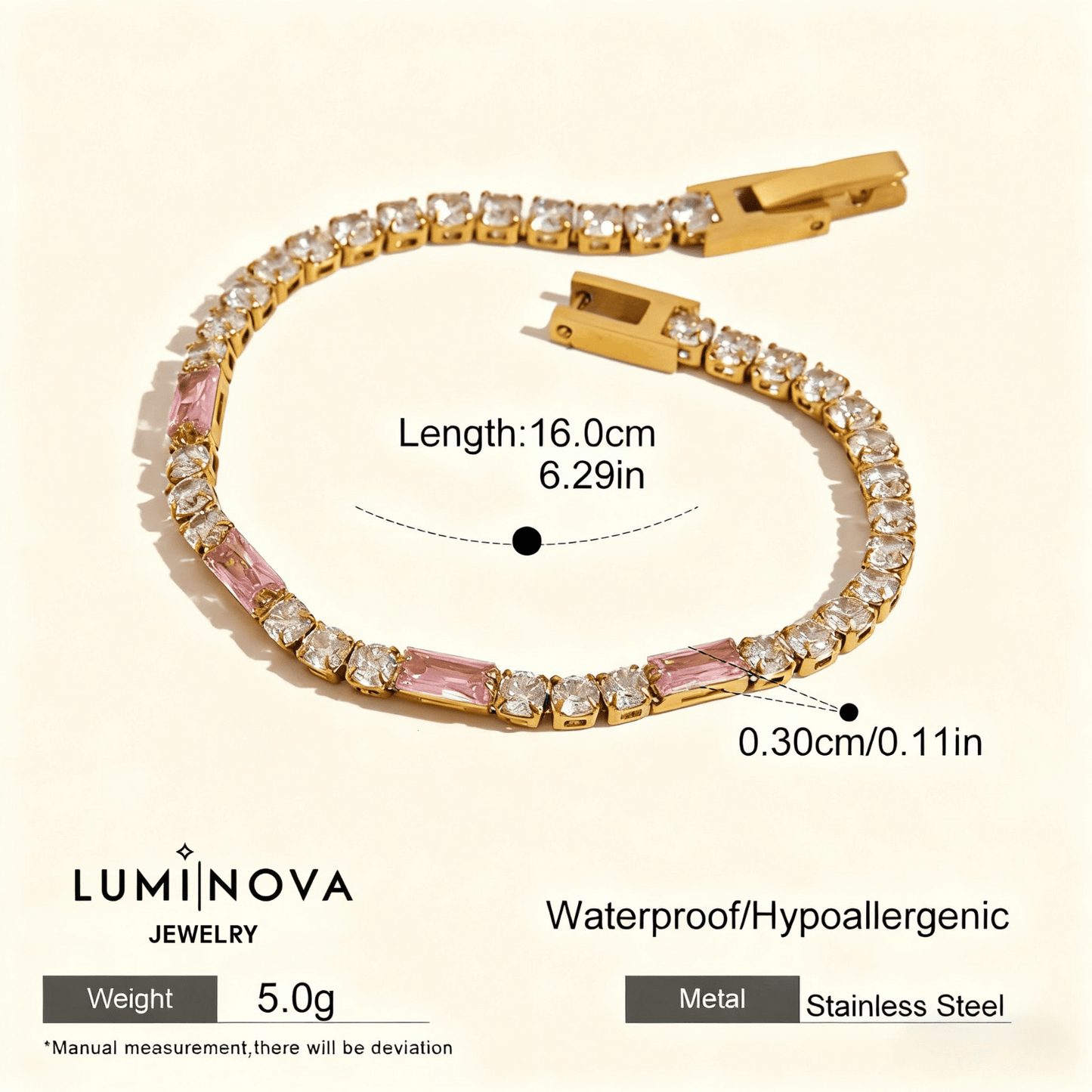 Rosé Accent Tennis Bracelet | Gold Pink Baguette & Crystal Bracelet