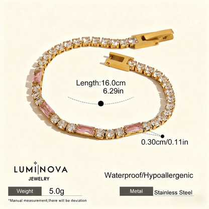 Rosé Accent Tennis Bracelet | Gold Pink Baguette & Crystal Bracelet