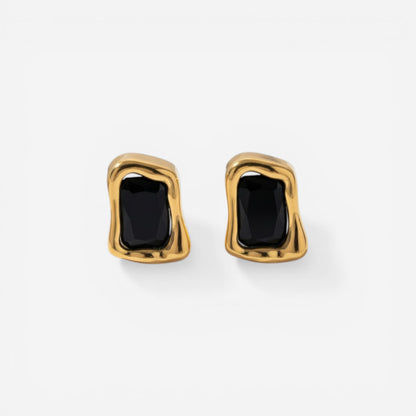 Black onyx style rectangular stud earrings vintage gold design.