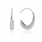 Silver teardrop earrings high polish stainless steel open hoop side view.