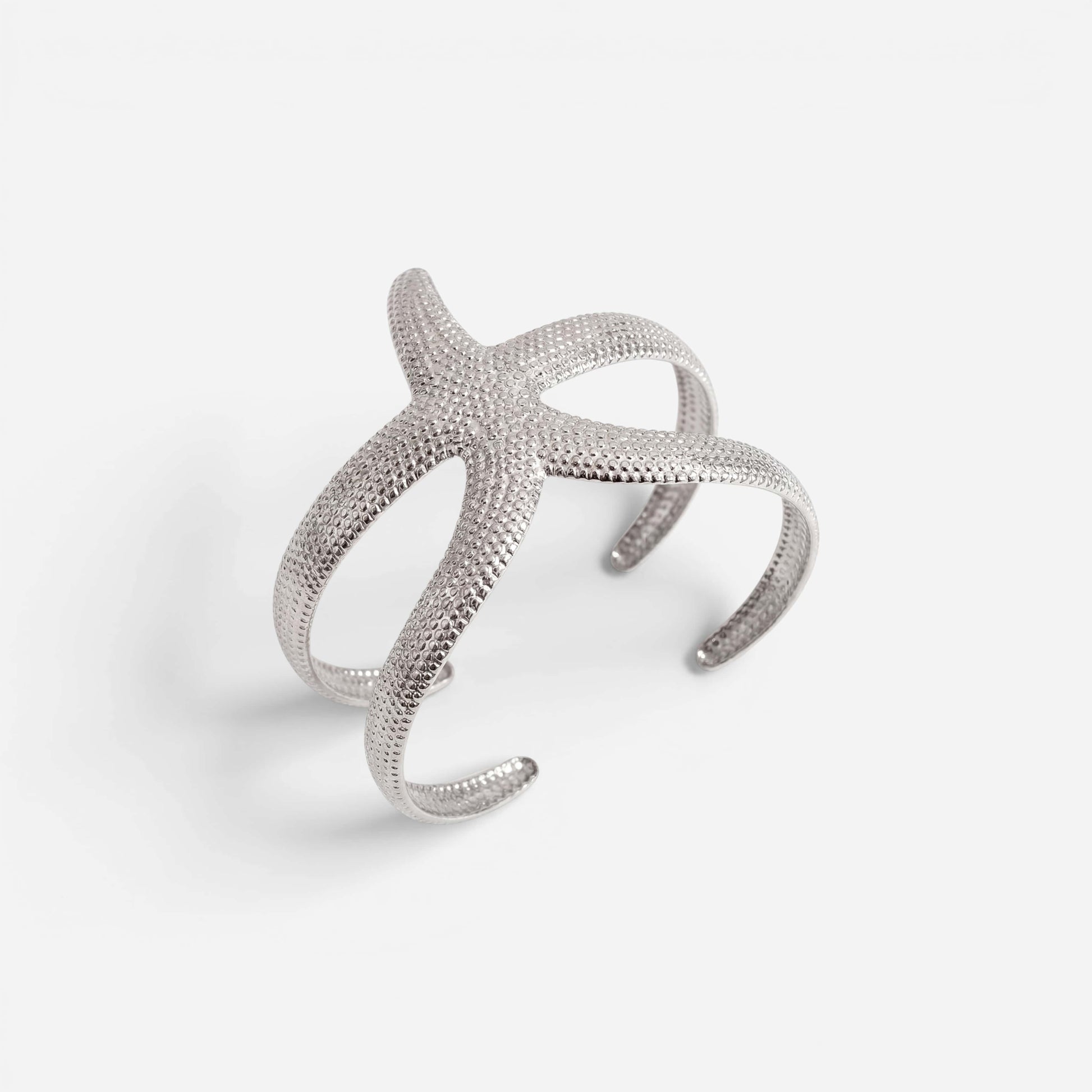 Silver stainless steel starfish bangle bracelet mermaidcore ocean jewelry.