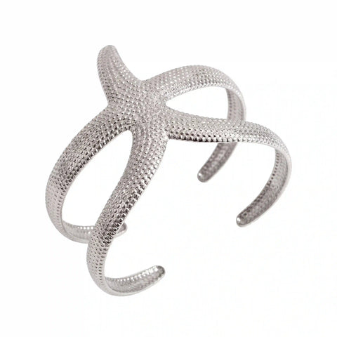Silver stainless steel starfish bangle bracelet mermaidcore ocean jewelry.