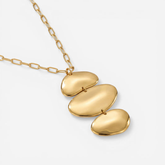 Gold abstract three stone pendant necklace waterproof stainless steel jewelry.