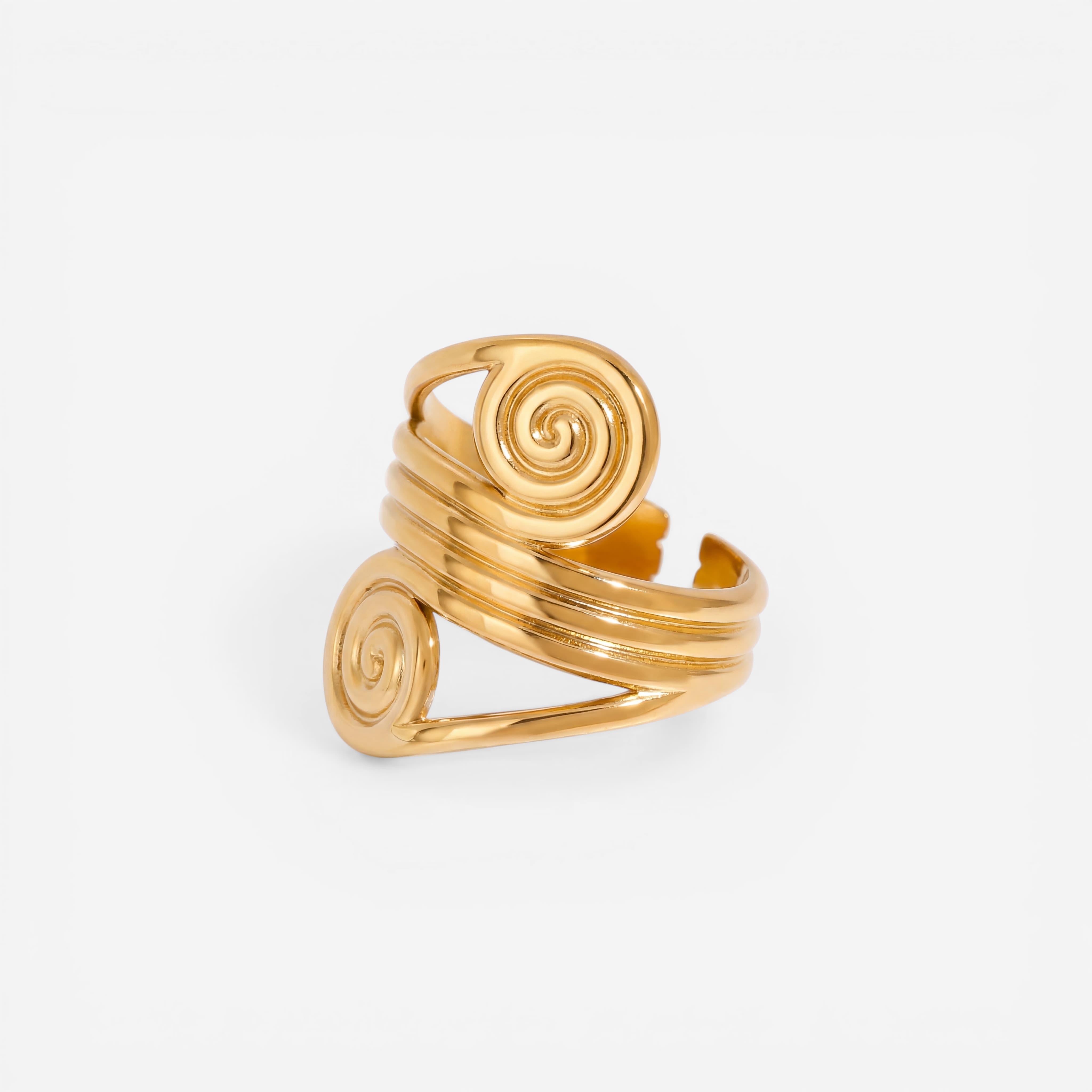 Gold double spiral coil ring adjustable open band waterproof stainless steel. Main image