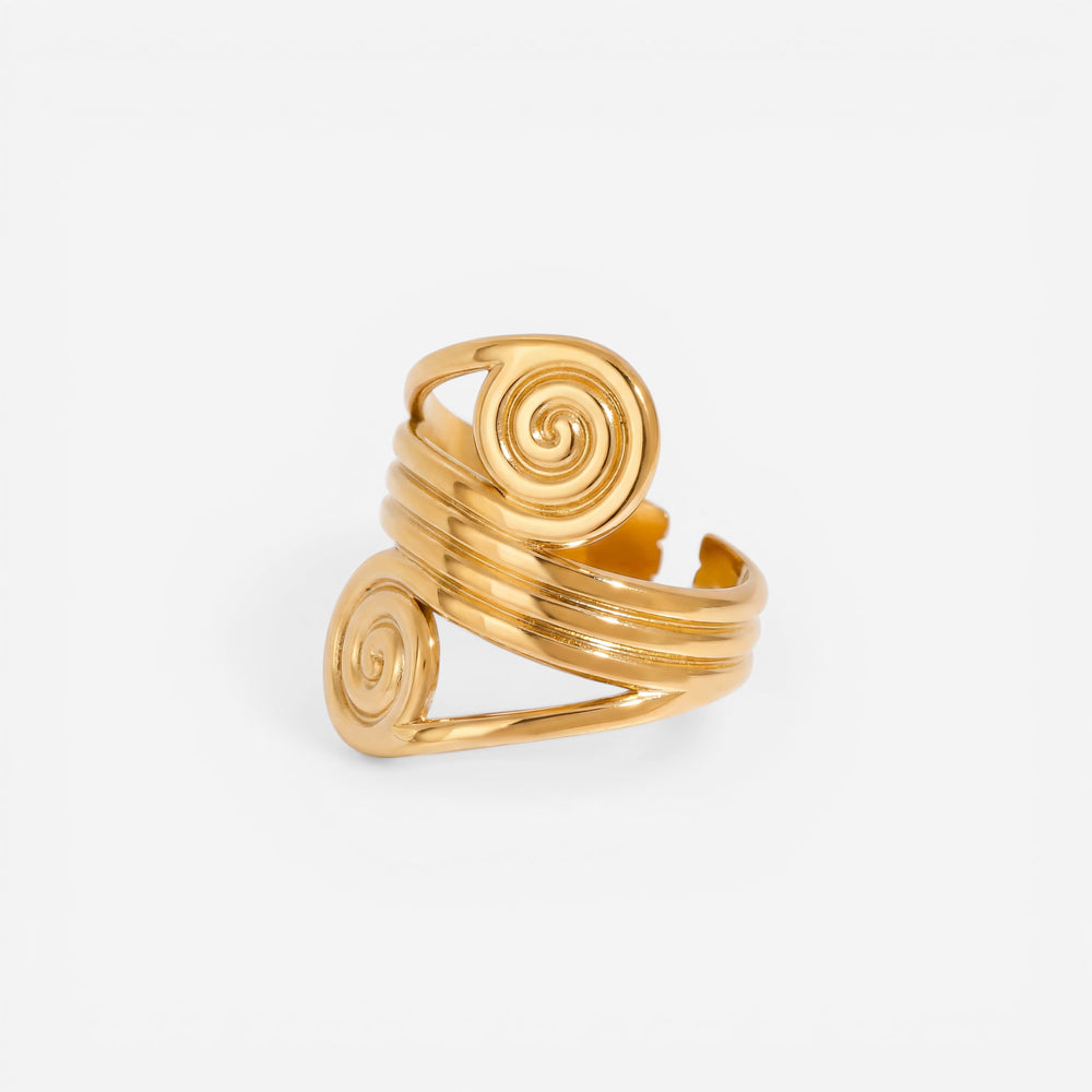 Gold double spiral coil ring adjustable open band waterproof stainless steel.