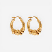 Solid gold stacked ring hoop earrings stainless steel chunky design.