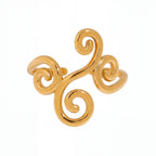 Gold ring with three spiral swirl design ancient greek style waterproof jewelry.