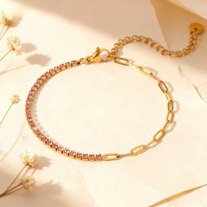 The Duality Bracelet | Half Pink Tennis & Half Paperclip Chain