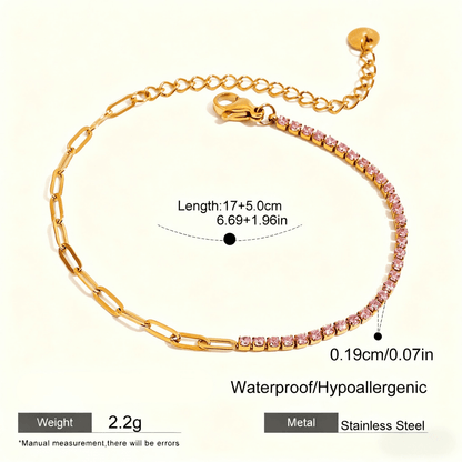 The Duality Bracelet | Half Pink Tennis & Half Paperclip Chain