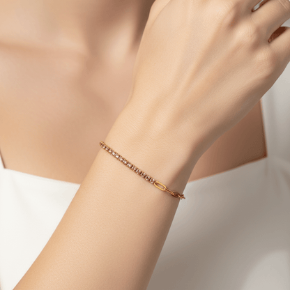 The Duality Bracelet | Half Pink Tennis & Half Paperclip Chain