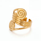 Gold double spiral coil ring adjustable open band waterproof stainless steel.
