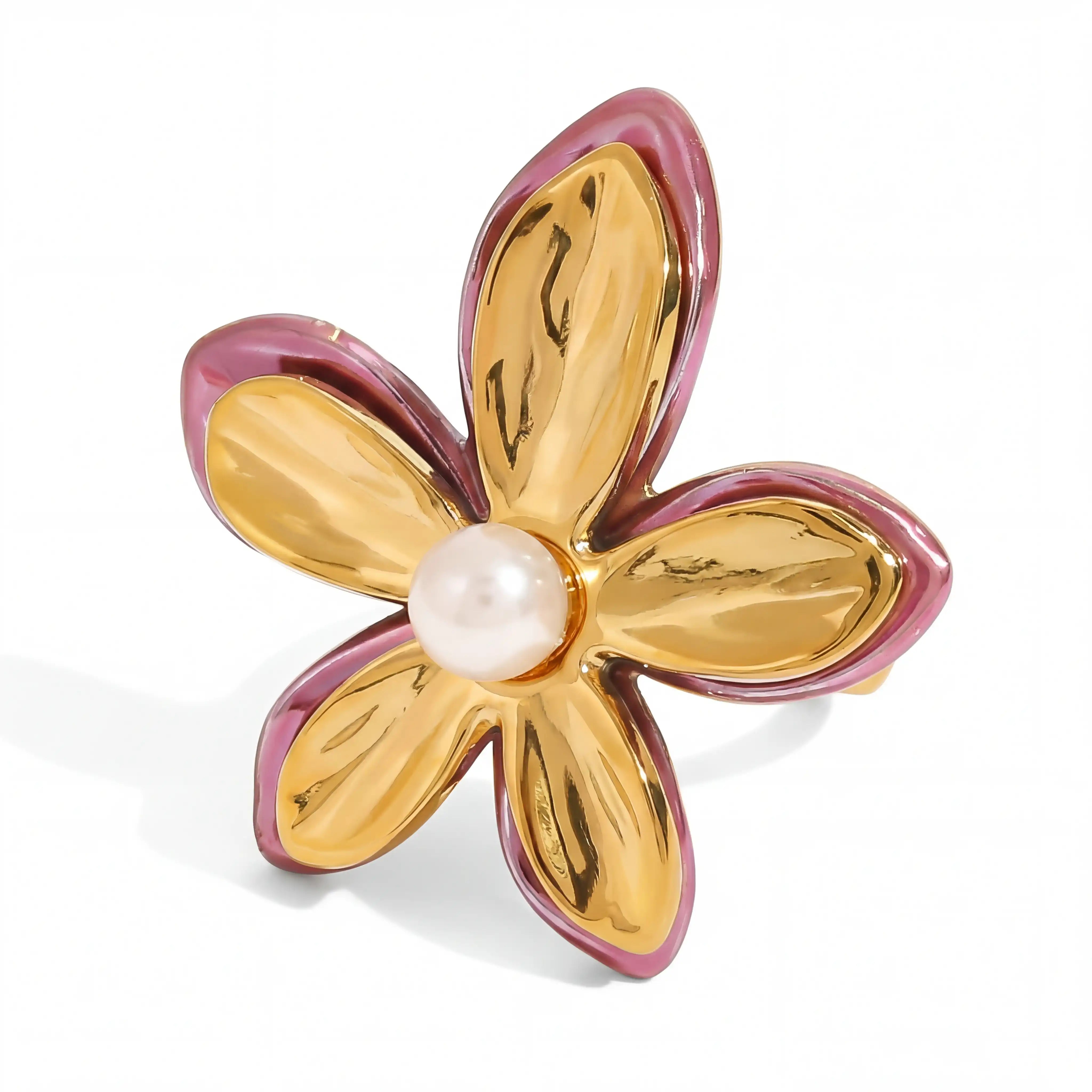 Orchid Pink Enamel Flower Ring Secondary image