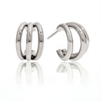 Silver triple layer illusion hoops polished stainless steel stack earrings for women.