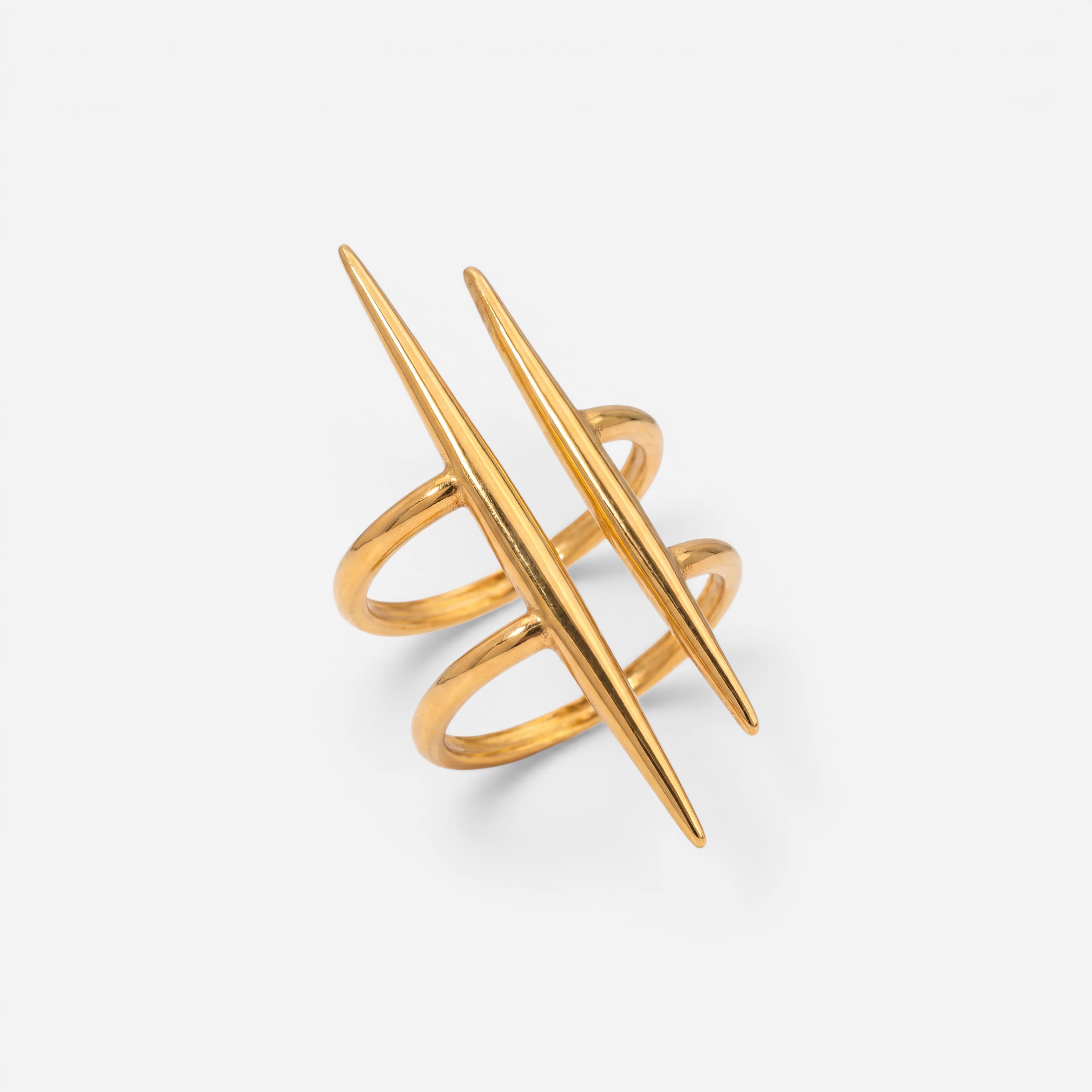 Gold double parallel bar ring architectural design waterproof stainless steel jewelry. Main image