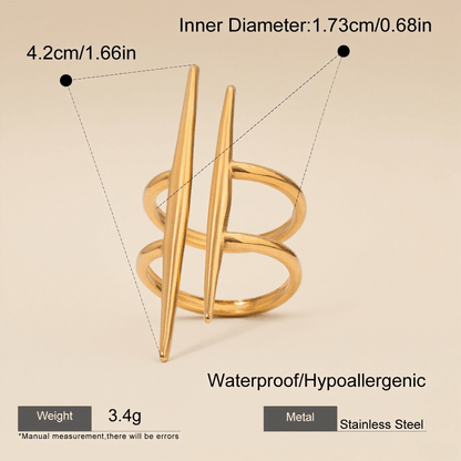 urban double bar ring, architectural statement ring, gold plated ring, adjustable free size ring, minimalist statement jewelry, hypoallergenic ring, waterproof ring