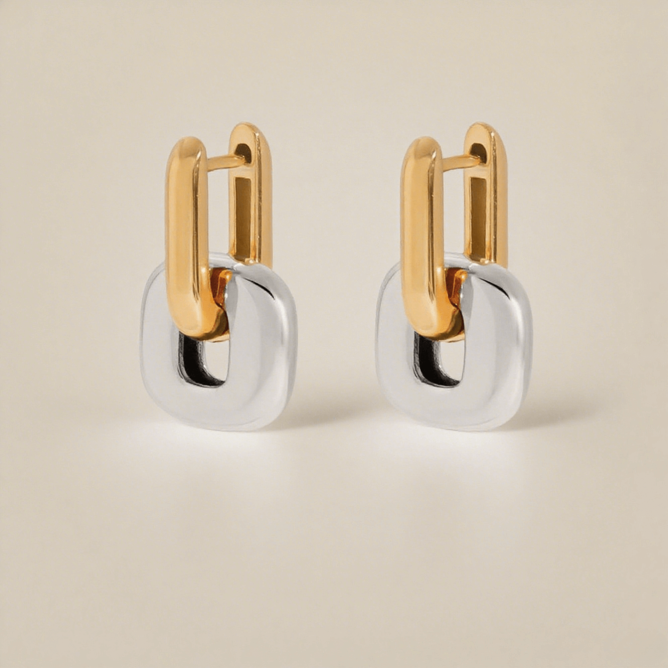 urban link earrings, bold link earrings, sculptural earrings, statement earrings gift, dual-tone earrings