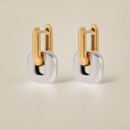 urban link earrings, bold link earrings, sculptural earrings, statement earrings gift, dual-tone earrings