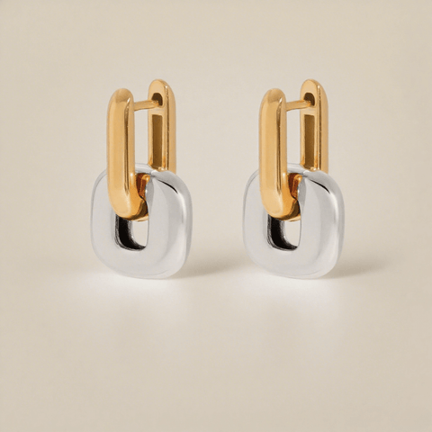 urban link earrings, bold link earrings, sculptural earrings, statement earrings gift, dual-tone earrings