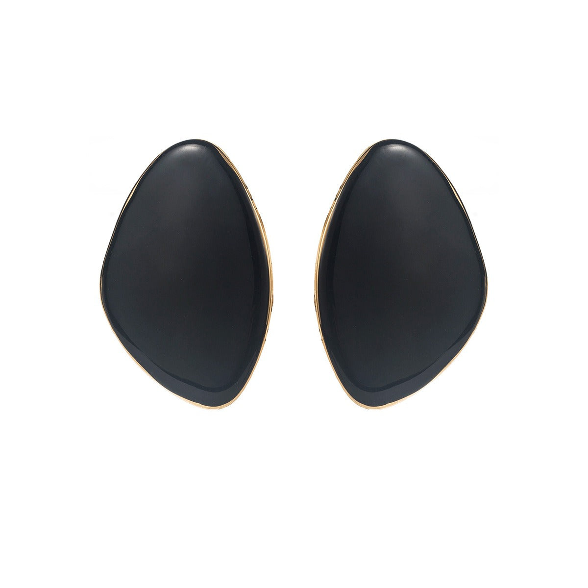 Onyx black statement earrings gold plated stainless steel hypoallergic.
