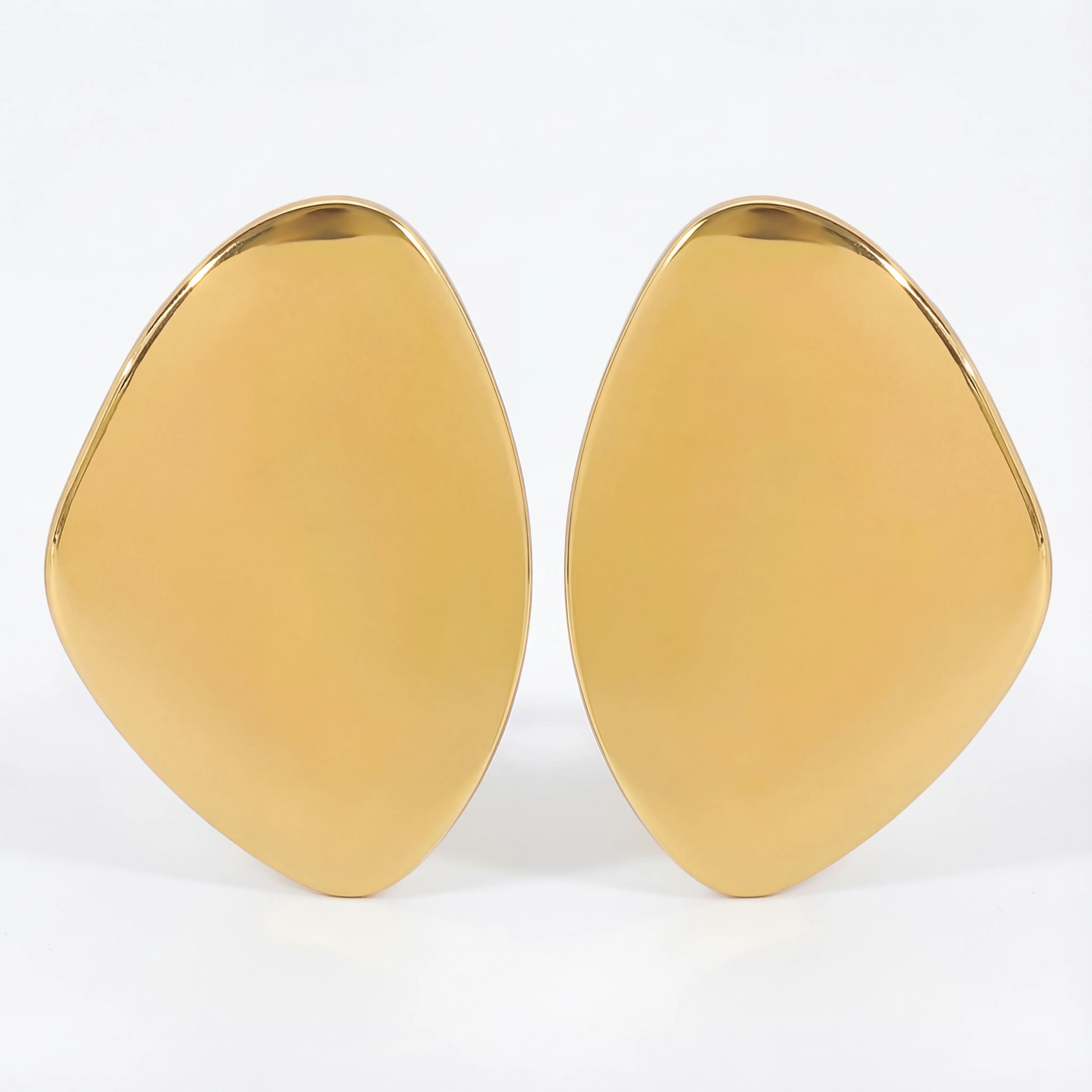 18K Gold vintage pebble statement earrings oversized organic shape studs.