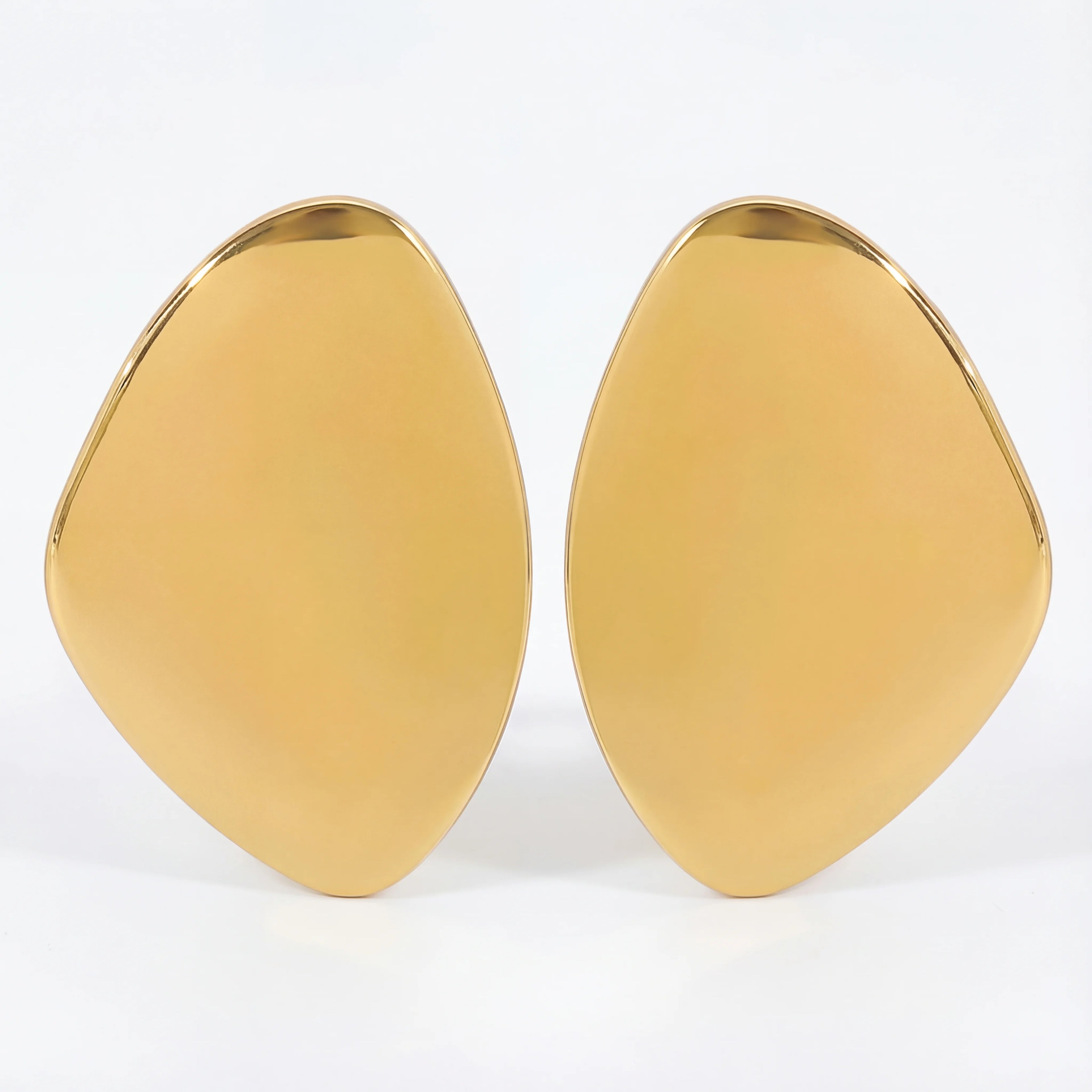 18K Gold vintage pebble statement earrings oversized organic shape studs.