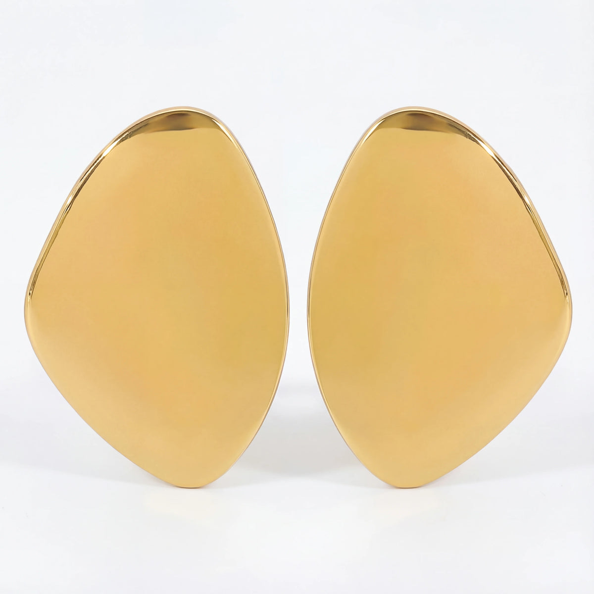 18K Gold vintage pebble statement earrings oversized organic shape studs.