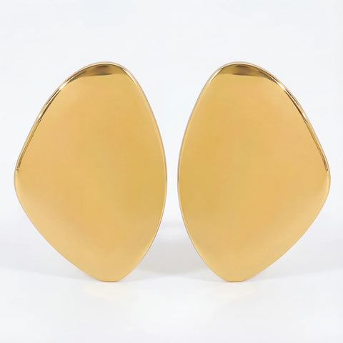 18K Gold vintage pebble statement earrings oversized organic shape studs.